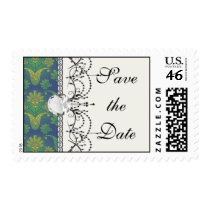 a touch of peacock damask design postage stamps