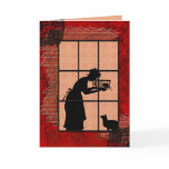 victorian, cat, woman, silhouette, window, time,