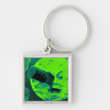 A Trip to the Moon (Aqua Marine Retro Sci Fi) Key Chain