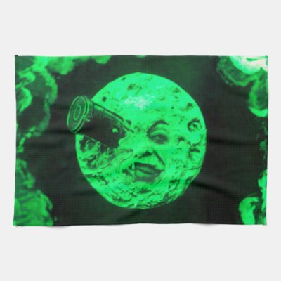 A Trip to the Moon (Green Neon) Hand Towels by scenesfromthepast