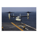 A V-22 Osprey aircraft prepares to land