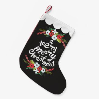 A Very Merry Christmas Floral Black Small Christmas Stocking