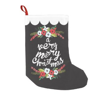 A Very Merry Christmas Floral Black Small Christmas Stocking