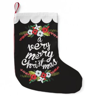 A Very Merry Christmas Floral Black Small Christmas Stocking