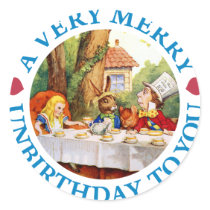 A VERY MERRY UNBIRTHDAY TO YOU ROUND STICKERS