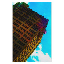 A vibrant and tall building against the  blue sky stationery