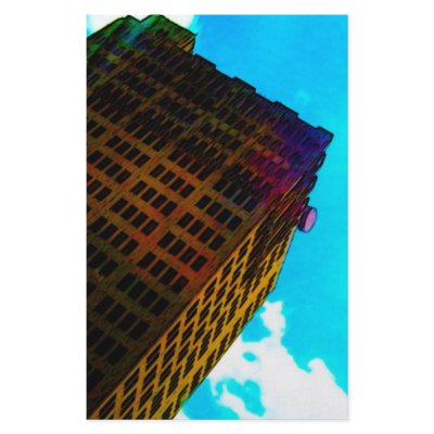 A vibrant and tall building against the  blue sky stationery paper by stanthos