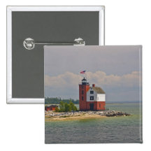 A view of Round Island Light Station. Pinback Buttons