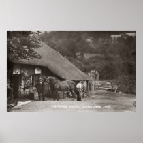 A village blacksmith shoeing a horse print