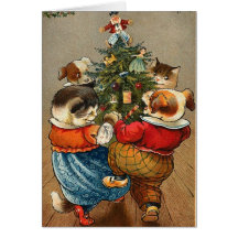 A Vintage Dog and Cat Christmas card