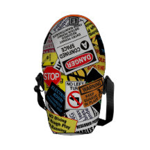 A warning sign bag courier bags