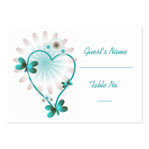 A Wedding Place Setting Card Mint Butterfly Heart Business Card Templates (front side)