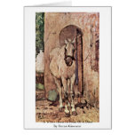 A White Horse In Front Of A Door Card