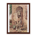 A White Horse In Front Of A Door Post Cards