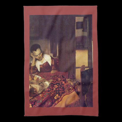 A woman asleep by Johannes Vermeer Hand Towel