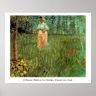 A Woman Walking in a Garden Poster