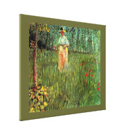 A Woman Walking in a Garden, Vincent van Gogh Stretched Canvas Print