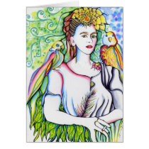 artsprojekt,woman,parrots,bird,portrait,illustration,original,drawing,nature,art, Card with custom graphic design