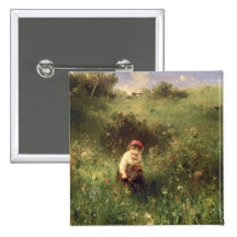 A Young Girl in a Field Buttons