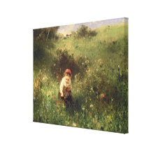 A Young Girl in a Field Stretched Canvas Print
