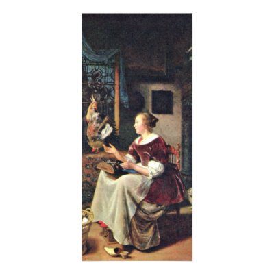 A Young Lacemaker Is Interrupted By A Special Bird Rack Card Template by Artcollection