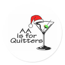 AA Is For Quitters Christmas Martini Round Stickers