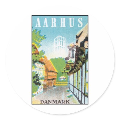 Aarhus Danmark Round Stickers by Vintage_Travel