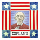 postcard - This picture of American composer Aaron Copland is part of my series of portraits of great composers. The background lists some of his best known works.<p> For more on Copland and other composers visit my website at www.52composers.com