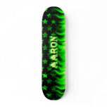Aaron skateboard green fire and flames design.