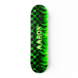 Aaron skateboard green fire and flames design.