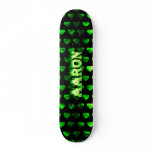 Aaron skateboard green fire and flames design.