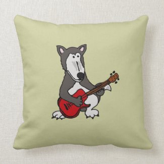 AB- Funny Wolf Playing the Guitar Pillow