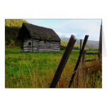 Abandoned Old Barn in Rural Field with Fence Card