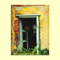 Abandoned - old door and abandoned house postcards