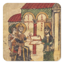 Abbot John offering manuscript Benedict Square Stickers