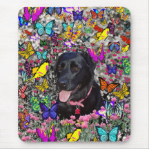 Abby in Butterflies - Black Lab Dog Mouse Pads