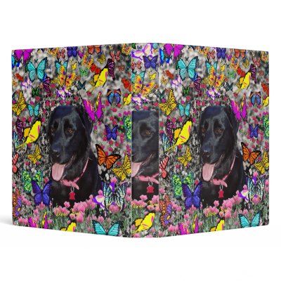 Abby in Butterflies – Black Lab in Butterflies Vinyl Binders by DianeClancyAnimals