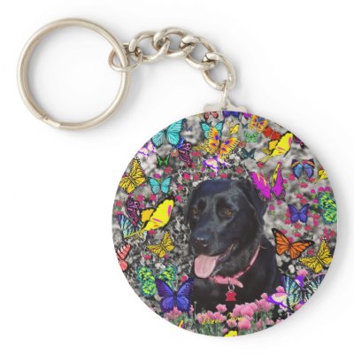 Abby in Butterflies – Black Lab in Butterflies Keychain by DianeClancyAnimals
