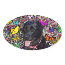 Abby in Butterflies – Black Lab in Butterflies Sticker