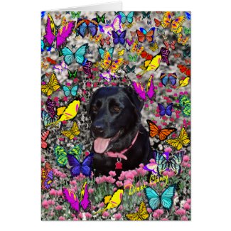 Abby in Butterflies Card - Black Labrador card