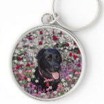 Abby in Flowers – Black Lab in Flowers Key Chain