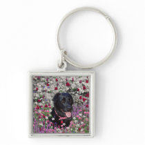 Abby in Flowers – Black Lab in Flowers Keychain