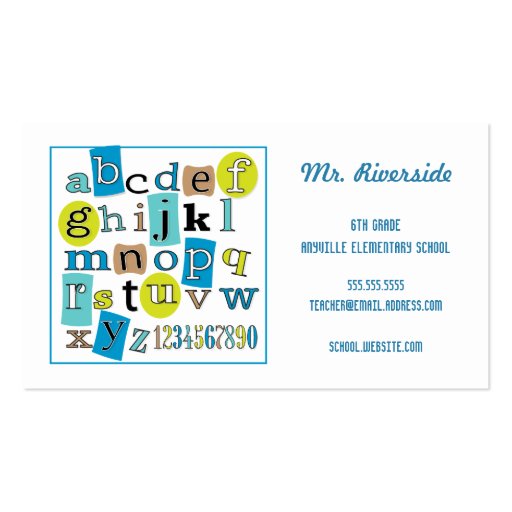 ABC 123 Alphabet Teacher Contact Business Card