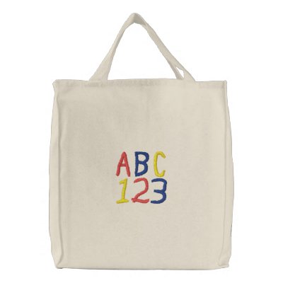 Large Designer Tote Bags on This Large Tote Bag With Abc 123 Embroidered On It Is Perfect For