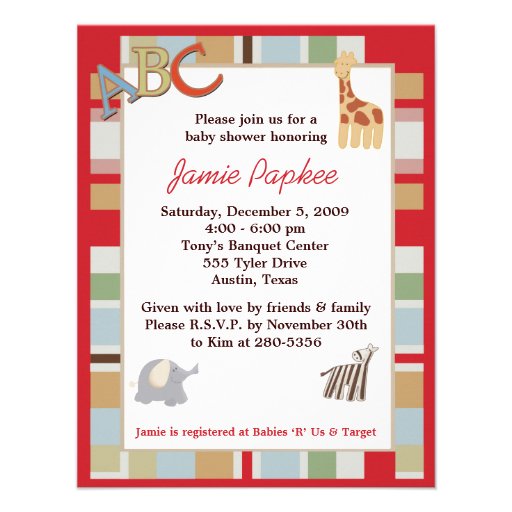 ABC Alphabet Soup Striped Baby Shower Invitation