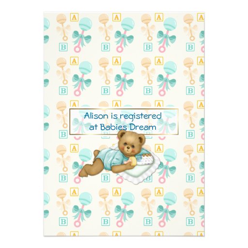 ABC Teddy Shower Invitation - Peach and Aqua