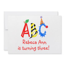 ABC Turning 3 Third Birthday Party Invitaitons invitations by CelebrationStation ABC Turning 3 Third Birthday Party Invitaitons invitations