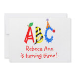 ABC Turning 3 Third Birthday Party Invitaitons Personalized Invitation