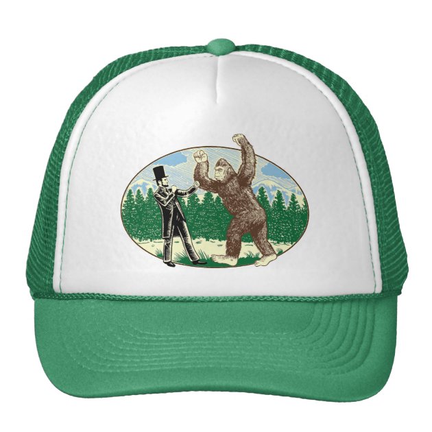 ABE LINCOLN: SASQUATCH HUNTER - Funny Bigfoot Logo Trucker Hat-0