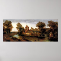 Abel Grimmer A Moated Tower With Farmhouses Poster